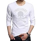 Shirt Herren Frühling Herbst Trend Mode Strass Dekoration Schädel Herren T-Shirt Regular Fit Jugend Klassisch Rundhals Komfortabel Atmungsaktiv Männer Base Shirt B-White L