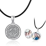 Medaillon Kette 925 Sterling Silber Keltischer Knoten Anhänger Foto Bilder Kette für Damen Amulett Medaillon zum Öffnen für Bilder Geschenke für Kinder Mutter F