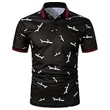 Xmiral Herren Poloshirt Sommer Kurzarm Beiläufig Drucken T Shirt Atmungsaktiv Button Kurzarmhemd (Schwarz, XL)