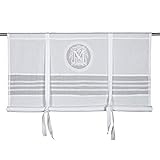 Scheibengardine Raff Gardine Raffrollo Vorhang 'Molly' 180 x 100 cm (BxH) weiß mit aufgesticktem Monogramm Baumwolle Landhaus Shabby French Vintage Retro Antik Nostalg