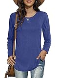 POPYOUNG Damen Herbst Casual T-Shirt Langarm Seitlich Split Tunika Tops für Leggings Lose Bluse Shirt, königsblau, S
