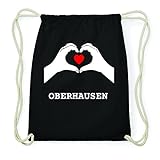 JOllify Oberhausen Hipster Turnbeutel Tasche Rucksack aus Baumwolle - Farbe: schwarz – Design: Hände Herz - Farbe: schw