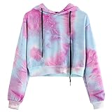 Hoodies Sweatshirt Frauen Baumwolle Weiches Sweatshirt Persönlichkeit Farbverlauf Tie Dye Printing Shirt Damen Casual Langarm Kurzarm Sweatshirt Hoodies Tops B