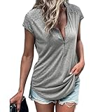 Damen Tops Damen V-Ausschnitt Blusen Lässig Solider Reißverschluss Tunika Abendhemden Lässige Bluse V-Ausschnitt Sommer Tops Reißverschluss Kurzarm Arbeits-Chiffon-Shirts Damen Sommer Kurzarmb