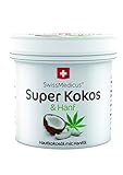 SwissMedicus Super Kokos & Hanf - Kokosöl mit Hanf - Philippinisches befeuchtend - intensive Pflege für Gesicht - Körper - Haare - Haut - Lippen - natürlicher Kokosnuss-Duft - 150