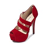 OCHENTA Damen Peep Toe Plateau High Heel Sandalen Pumps, Samt Rot, 43 EU