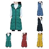 YTZL Damen Weste Lang Steppweste Mit Kapuze äRmellose Daunenweste Warm Steppweste Wintermantel Vest Leichte Daunenweste Winterjacke Warme Winddichte Daunenmantel üBergang