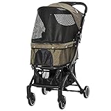 Pawhut Hundewagen Hundebuggy Buggy für Hunde und Katzen Haustierwagen mit Klappfunktion Einkaufstasche Alu Braun 80 x 53 x 101