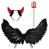 SOIMISS 3 Stück Teufel Kostüm Cosplay Dunkelheit Engel Flügel Teufel Horn Stirnband Rot Heugabel Teufel Zubehör für Karneval Halloween Performance Party