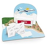 itenga Flugzeug Geldgeschenk Gastgeschenk Verpackung Reisekasse mit Bodenplatte, Geschenkkarte und Stickerbog