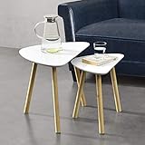 [en.casa] Couchtisch Set Beistelltisch 2er Set Weiß MDF/Bamb