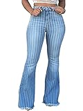 JIER Damen Schlaghose High Waist Bootcut Jeans Gestreifte Hosen Weite Bein Boyfriend Skinny Jeanshosen Vintage Jeanshose Schlagjeans Streetwear Hose (Blau,S,S)