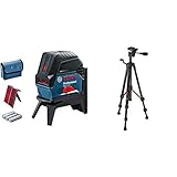 Bosch Professional Kreuzlinienlaser GCL 2-15 (roter Laser, mit Lotpunkten, Arbeitsbereich: 15 m, mit Stativ, 3x AA Batterien, Drehhalterung RM 1 Professional, Laserzieltafel, Schutztasche)