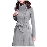 Wollmantel Damen Warme Winterjacke Herbst Trenchcoat Windjacke mit Revers und langen Ärmeln Cardiganbluse mit zwei Knöpfen Mittellange schmale Übergangsjacke Wintermantel Damenmantel Damenjack