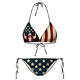 Growing Wild Sexy Bikini mit amerikanischer Flagge für Frauen, patriotischer Badeanzug mit Totenkopf-Motiv - Blau - Larg