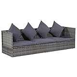 Festnight- Gartensofa Sofabett Lounge-Bett aus Poly Rattan | Gartenmöbel Sofagarnitur mit Sitzpolster 200 x 60 x 58 cm Grau und Dunkelg