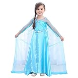 URAQT Eiskönigin Prinzessin Kostüm Kinder Glanz Kleid Mädchen Weihnachten Verkleidung Karneval Party Halloween Fest - Blau - Größe 150 für 7-8 J