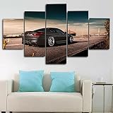 HHGJJ Kunstdrucke 5 Teilig Bilder Leinwand,leinwandbilder 5 teilig Wohnzimmer Dekoration,5 Teilig Wanddekoration Auto Landschaft,Bild Bilder auf Leinwand 5 teilig Poster,wandbild XXL 125x60