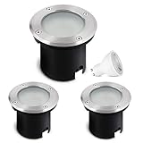 3er Set MARNE LED Bodeneinbaustrahler aussen GU10 - mit LED GU10 3W warmweiß 230V - Bodenspot rund IP67 befahrbar betretb