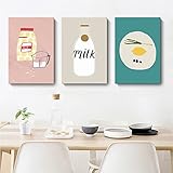 Deko Restaurant Dekoration Bild FrühTeilige Milchflasche Brot Cartoon Nordic modernes einfaches Wandbild 30x40cm x3 R