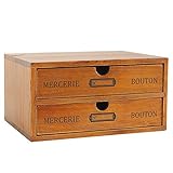 Baffect Desktop Schubladenbox Holz 2 Stöckig Aufbewahrungsbox mit Schubladen Vintage Schmuckkästchen Holzkästchen Holzbox mit Schubfach Organizer Holz Tischkommode zur Aufbewahrung, 2 Etag
