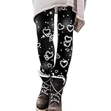 Winterleggins für Damen Winter Valentinstag Printed Leggings Warme Hose Freizeithose Muster Thermo Leggings Winter Hosen Gemütlich Hausanzug Hose für M