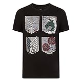 Attack on Titan - Herren T-Shirt - Eren, Mikasa, Armin - Offizielles Merchandise - Geschenk - Schwarz Schutzschild - XXL