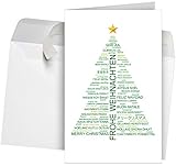 50 Premium Weihnachtskarten inkl.Umschläge Motiv: Wordcloud-Baum, Set: 50 Stück hochwertige Klappkarten (Hochformat 12x19 cm groß) für internationale Weihnachtsgrüße an Firmen, Kunden und L