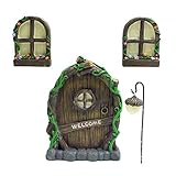 Yumira Miniatur Fee Haus Tür Fenster und Kronleuchter Mini leuchtenden Baum Garten Tür kreative leuchtende Baum Dekor Handwerk Set für Bäume, Garten-Skulp