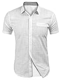 COOFANDY Herren Beiläufig Kurze Ärmel Buttons 100% Leinen Hemd weiß XXL
