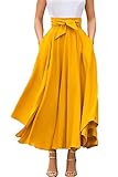 DAYTOYXZ Damen A-Linie Elegant Faltenrock Hohe Taille Maxi Lang Rock Unregelmäßige Rockabilly Vintage Retro Swing Röcke (Gelb, M)