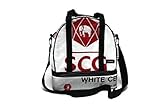 Weekender 38 x 24 x 40 cm Recycling Tasche Dufflebag Duffle Bag Sporttasche Saunatasche mit Nassfach Naßfach Reisetasche aus Gewebeplane Thailand Zementsack Upcycling (White/Red SCG)