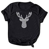 Damen Strass Weihnachten Print O-Neck Lässige T-Shirt Bluse Tops 4581 t-stück ästhetische Dark Grunge Glitzer-Print, essntl icon ftra Sleeved Schleife,
