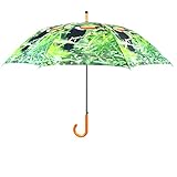 Esschert Design Regenschirm Tukan aus Polyester/Stahl, Ø 120 x 96,3 cm, Holz-Optik Griff, Regenwald-Design mit Tukan Vog