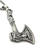 Viking Anhänger Metall Wikinger Axt Motiv Wolf mit Halskette Edelstahl im Schmuckb