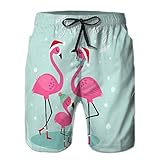 LJKHas232 Jungen Sommer Badeshorts Running Trunks Kordelzug süße Weihnachtskarte Flamingo Familie süße Weihnachtskarte Design Flamingo Familie Text Blaue Farbe Natur L