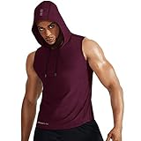 Herren Fitness Ärmellos Kapuzen Laufende T-Shirts Bodybuilding Sports Dry Fit Tops Weinrot M