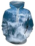 Rave on Friday Nebel Kapuzenpullover Damen 3D Drucken Hoodie Cool Wald Pullover Langarm Mountain Mist Sweatshirt für Herren M-L