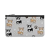 Brauner Boston Terrier Hund und Kaffee 6 Geldbörse Leinen Geldbeutel Frauen Lange Geldbörse Damen Geldbörse Clutch Halter Etui Reißverschluss Lange Geldbö