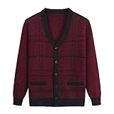 SHOUJIQQ Papa Strickjacke Strickpullover Herren - Gitter Langärmelige Jacke Mittleren Alters Und Ältere Menschen, Plus Größe Opa Tragen Herbst Und Winter Plus Samt Wattiertes Oberteil,Weinrot,Groß