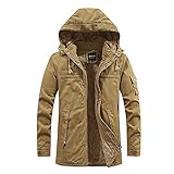 Graceyo Winterjacke Herren Winter Kapuzen Winddichte Jacke Einfarbig Soft Shell Wintermantel Lose Warme Outdoorjacke Kapuzenjacke Parka Mantel Funktionsjacke Übergangsjack