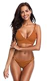 SHEKINI Damen Besondere Plissee Bikini Set V-Ausschnitt Rückenfrei Verstellbar Ties-up Bikinioberteil Zweiteiliger Badeanzug Niedrig Tailliert Triangel Cutout Bikinihose B