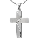 Clever Schmuck Set Silbernes Kreuz 23 mm 3 Zirkonia diagonal Oberfläche geschwungen teils glänzend + gesandelt + matt & Kette Panzer 42 cm STERLING SILBER 925 im E