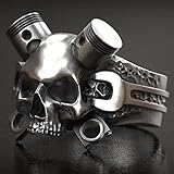PangTuZiYin Hip Hop Vintage Steampunk Heavy Metal Schädel Ring Gothic Schraubenschlüssel Schraube Skeleton Ring für Männer Frauen Motorrad Rock Band Schmuck