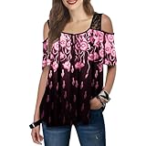 Damen Lose T-Shirt Fashion Stitching Trend Persönlichkeitsdruck Bequem und Vielseitig Lässig Täglich Pullover Top S