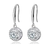 925 Sterling Silber baumeln Tropfen Creolen für Frauen, baumeln Ohrringe mit 4,5 mm einzelnen funkelnden 5A Zirkonia, wunderschönes Schmuckgeschenk für Frauen und M