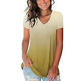 Sexy Kurzarm Tops mit V Ausschnitt Elegante Retro Arbeit Lockeres Casual Hemd in Übergröße Blusen Oberteile Batik T-Shirt mit Farbverlauf für D