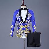 SSMDYLYM Stickerei Black Anzug Männer Party Hochzeit Anzüge Herren Tuch Kragen Smoking Anzug (Jacke+Hose) (Color : Blue, Size : L code)
