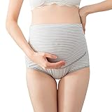 Vuncio Umstandsslips überbauch Baumwolle High Waist Elasticity Gestreiftes Schwangerschafts Unterwäsche Grosse Grössen Unterhose Mutterschaft Unterhosen (Grau, 3XL)