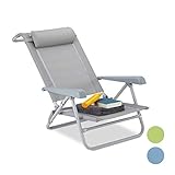 Relaxdays Liegestuhl klappbar, Nackenkissen, Flaschenöffner, 8-Stufig verstellbar, bis 120 Kg, Kunststoff, Stahl, G